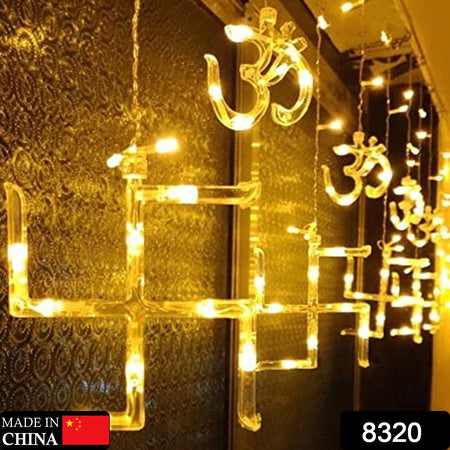 Swastik Om Curtain Decorative Lights String Lights With 12 Hanging Props138 Led Diwali Decoration Items For Home Decor Night Light Room Lights For Bedroom Balcony Decor.