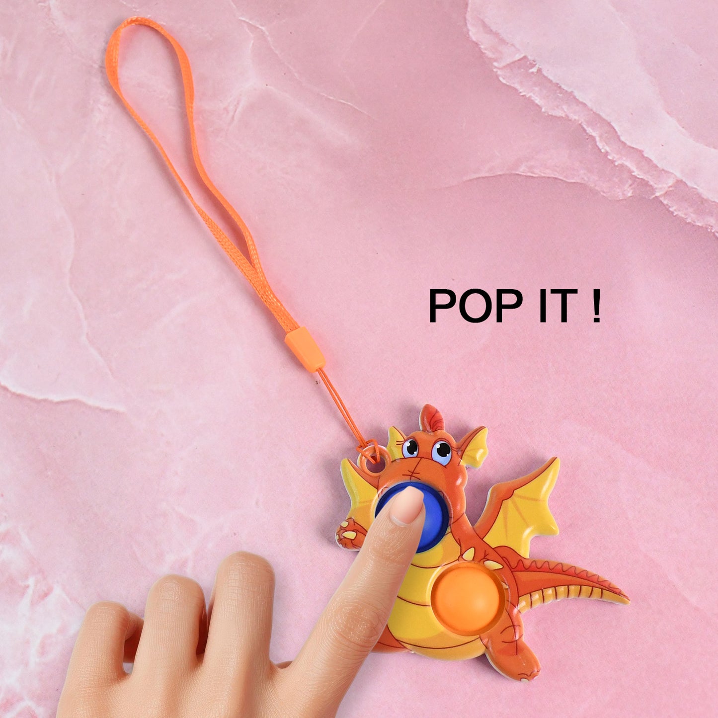 2-Bubble Dragon-Shaped Push Pop Fidget Toy With Strap (1 Pc)