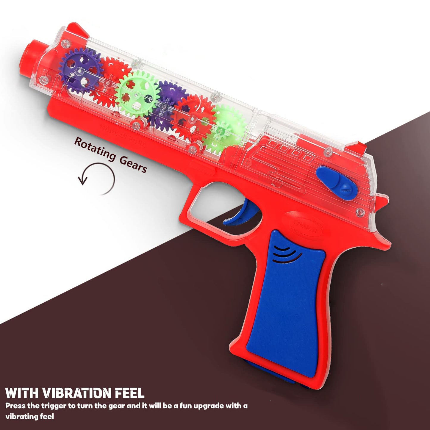 Plastic Gear Simulation Toy Gun For Kids Pretend Play Gun Toys With 3D Flashing Lights And Exciting Music Electric Laser Toy Guns With Rotating Gear Mechanism Toy For Birthday Gift For Kids 3+ Years (Pack Of 1)