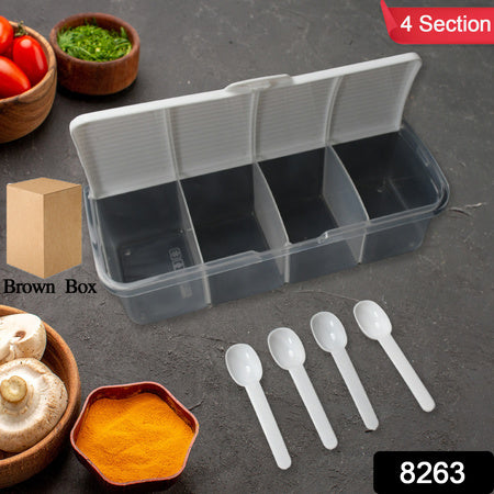 Kitchen Multipurpose Air-Tight 4 Sections Storage Containers Masala Boxpickle (Achar) Jar With 4 Spoon For Each Section (1 Pc Mix Color)