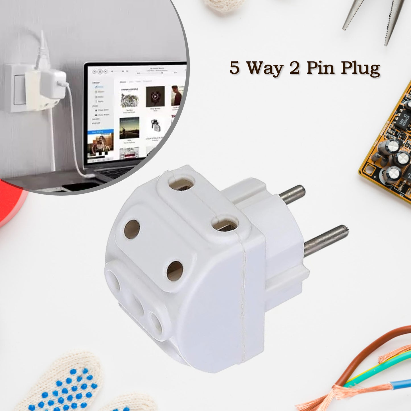 5-Way2 Pin Multi-Plug Socket Converter (1 Pc)