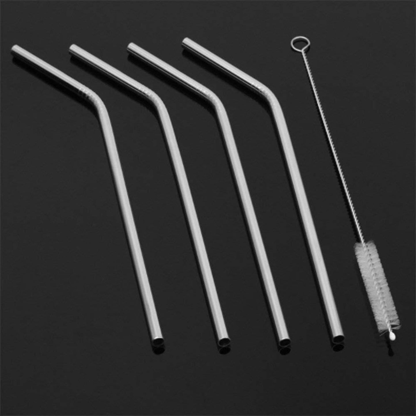 Reusable Stainless Steel Drinking Straws Bent (4 Bent Straws 1 Brush)