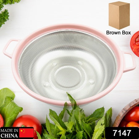 Big Stainless Steel Colander With Handle Large Metal Mesh Basket Strainer For Pasta Spaghetti Berry Veggies Fruits Kitchen Food Colander Dishwasher Safe (1 Pc )