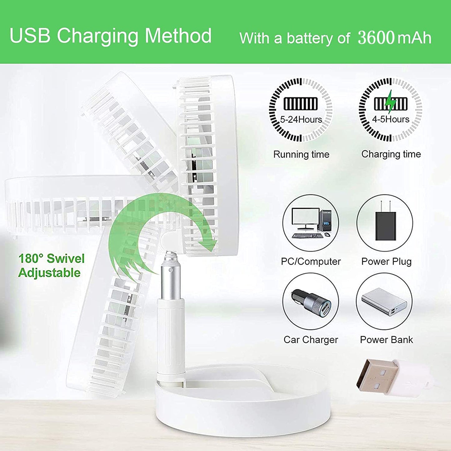 Telescopic Electric Desktop Fan Height Adjustable Foldable Portable For Travelcarry Silent Table Top Personal Fan For Bedside Office Table (Battery Not Include)