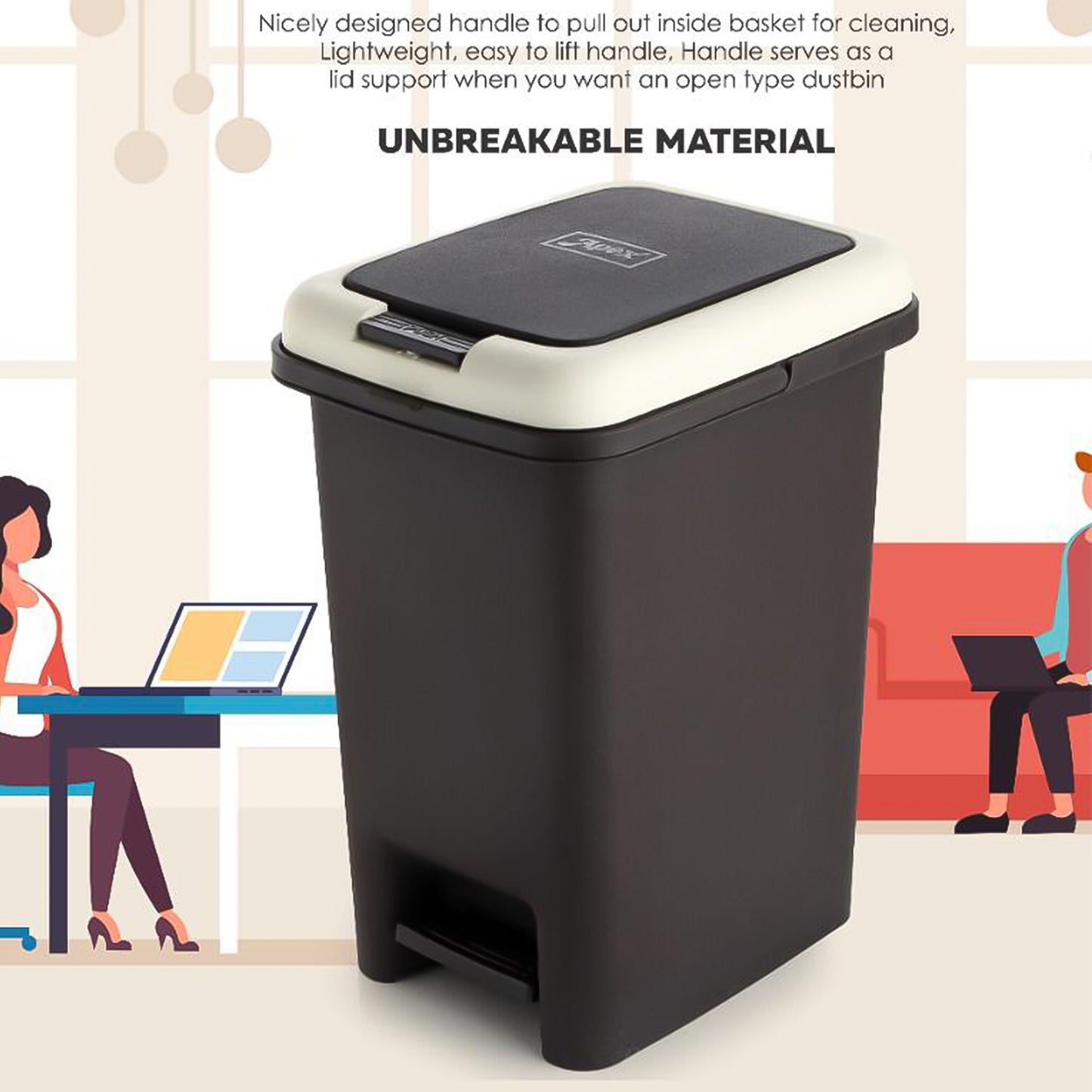 Apexpush N Pedal Plastic Dustbin 10L Capacity (1 Pc)