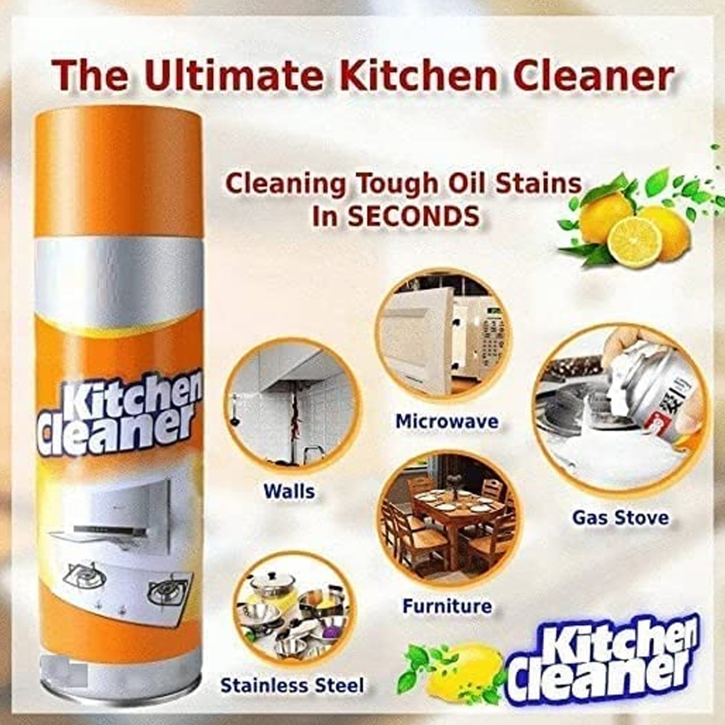 Multipurpose Bubble Foam Cleaner Kitchen Cleaner Spray Oil Grease Stain Remover Chimney Cleaner Spray Bubble Cleaner All Purpose Foam Degreaser Spray (500 Ml)