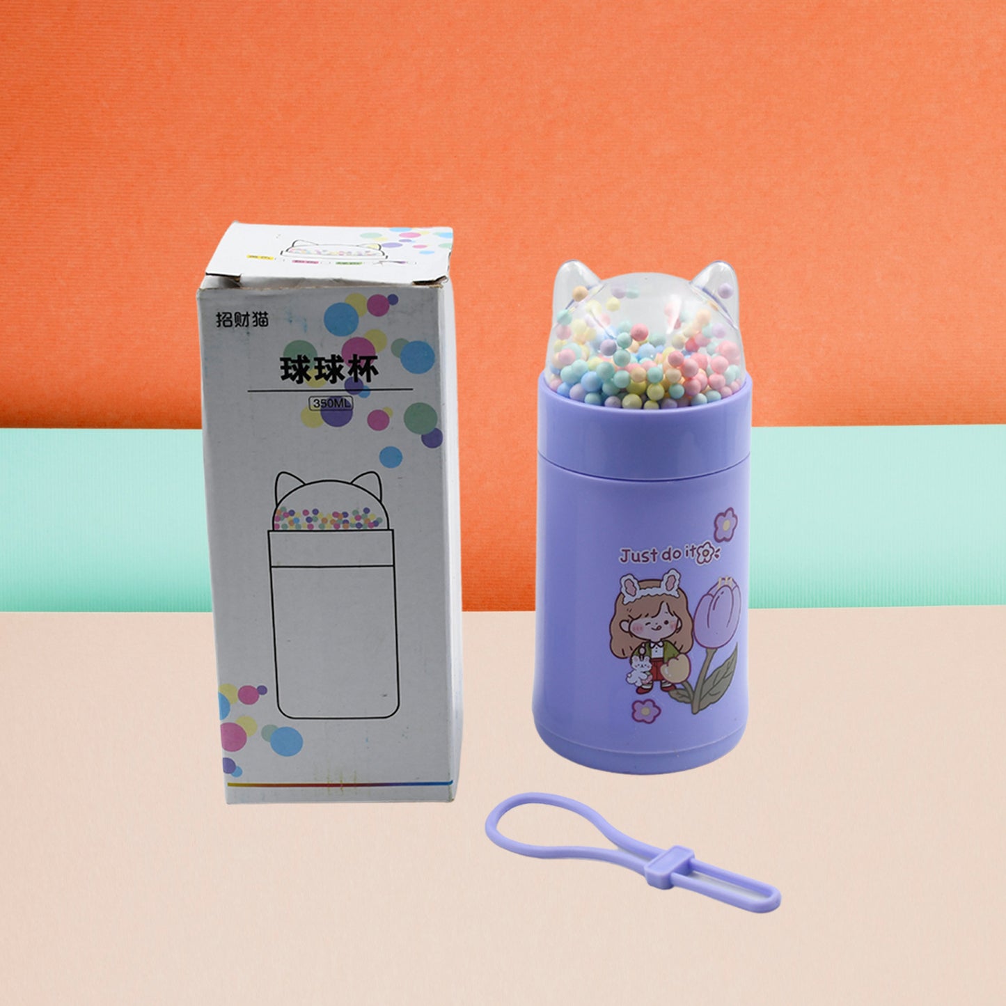 Girl Glass Water Bottle For School With Kid Sparkle Strap Cat Lid Sequins Glitter Glass Cup Birthday Gift Children 350Ml (Moq - 80 Pc)