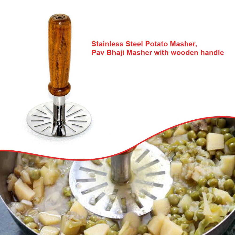 Stainless Steel Potato Masher Pav Bhaji Masher With Wooden Handle