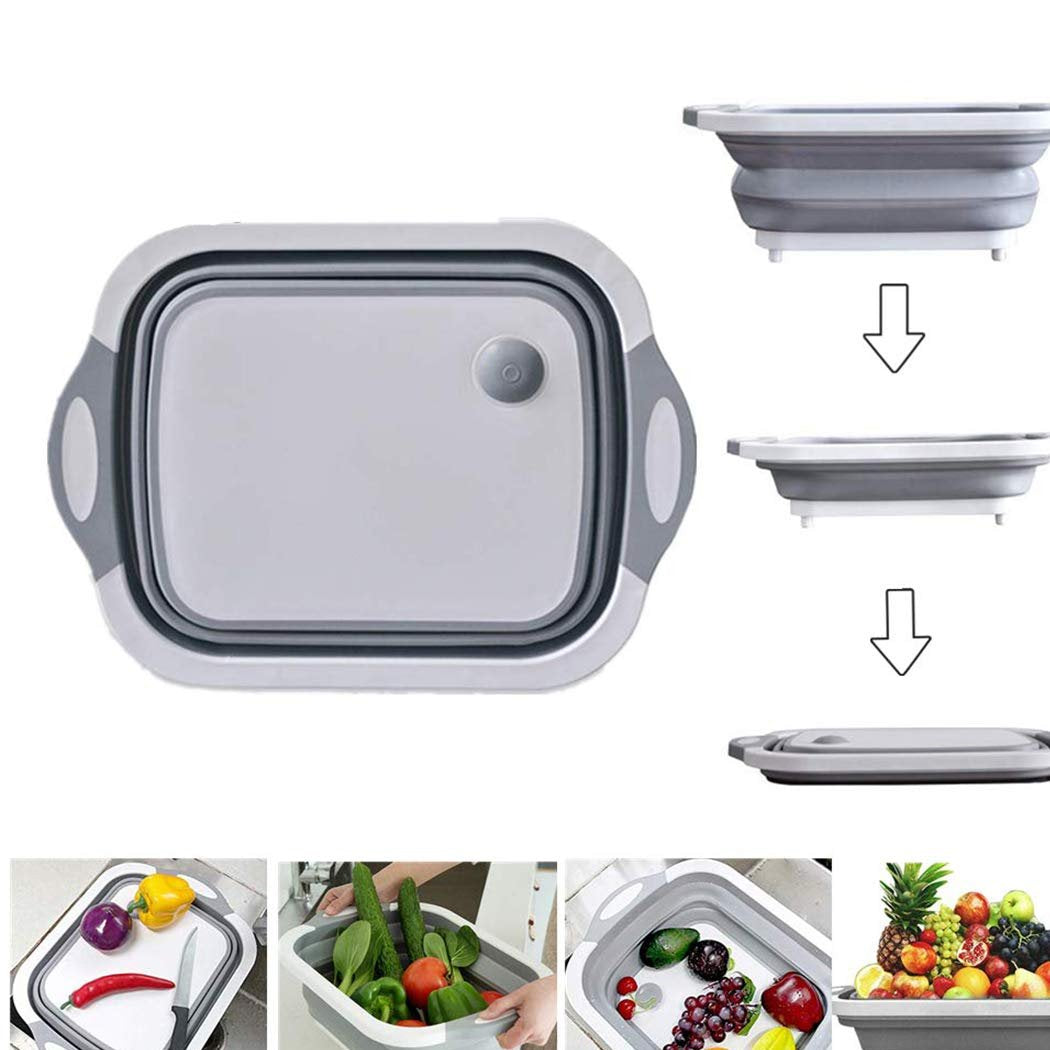 Foldable Chopping Board Dish Rack Washing Bowl  Draining Basket 3In1 Multi-Function