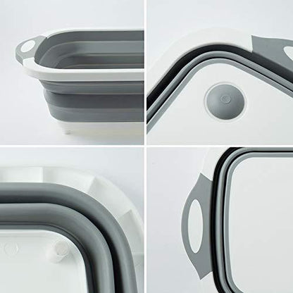 Foldable Chopping Board Dish Rack Washing Bowl  Draining Basket 3In1 Multi-Function