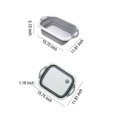 Foldable Chopping Board Dish Rack Washing Bowl  Draining Basket 3In1 Multi-Function