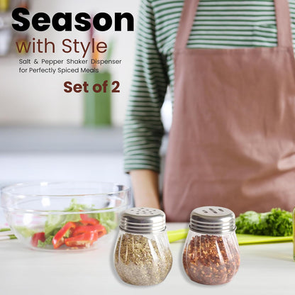 Apexoregano  Chilli Flakes Dispenser Set  2 Pcs Glass Spice Shaker With Stainless Steel Lid