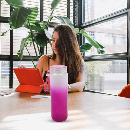 Motivational Glass Bottle Colorful Portable Water Glass Bottle With Rubber Banddaily Intake Hourly Water Bottle To Ensure You Drink Enough Water Throughout The Dayreusable Cycling Gym Workout Fitnessbottle(Approx 350 Ml)