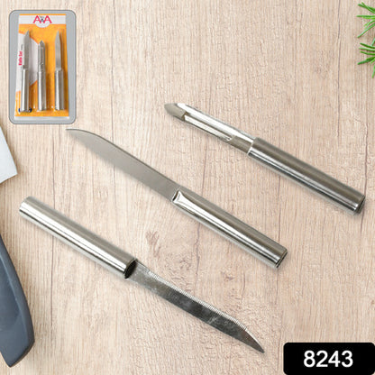 Stainless Steel Multipurpose Sharp Cutting Knife With Non-Slip Handle For Fruit Meat And Vegetable Chopping (Pack Of 3)