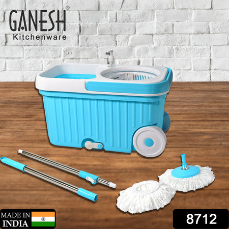 Sporty Plastic Spin Mop With Bigger Wheels And Plastic Auto Fold Handle For 360 Degree Cleaning.