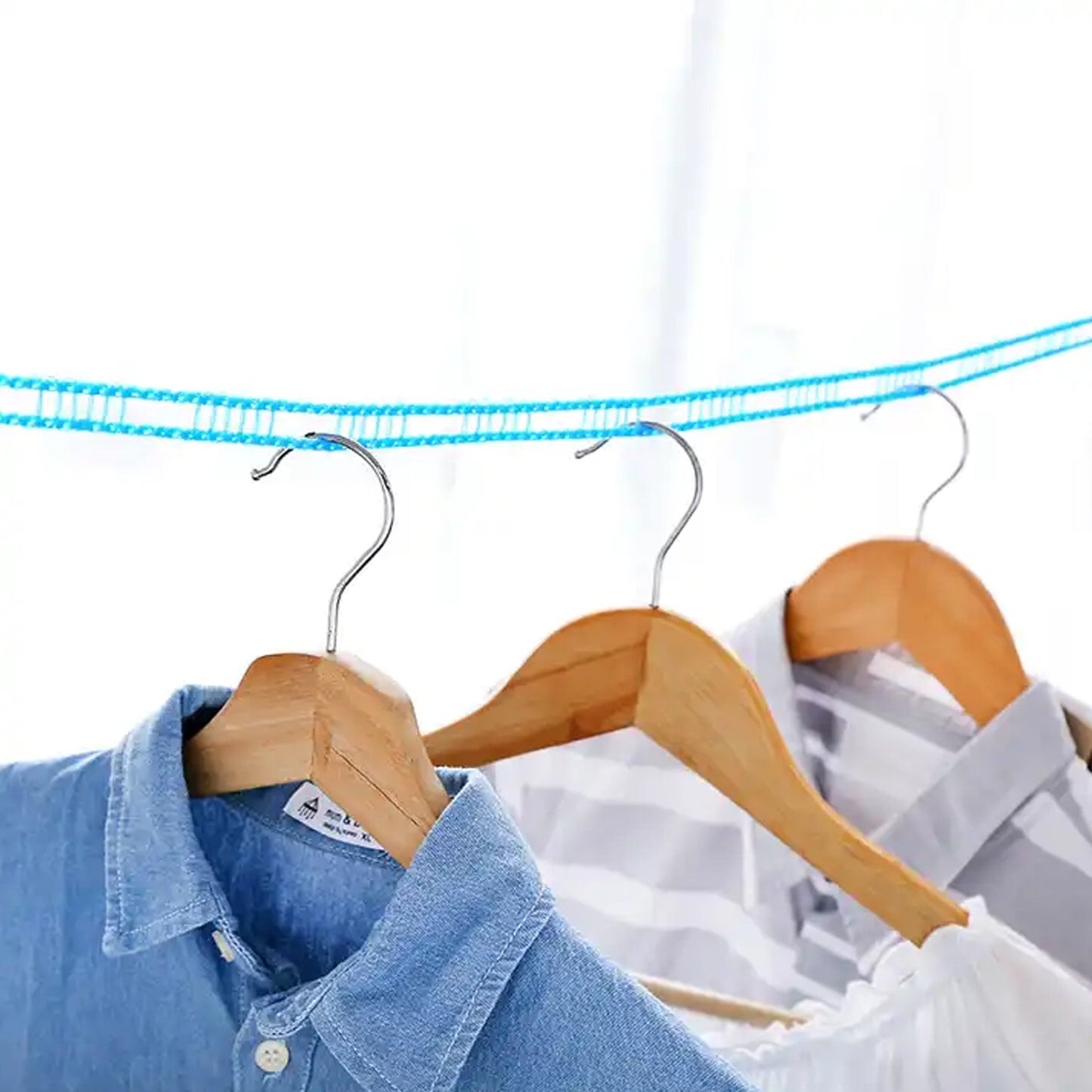 3 Meters Windprood Anti-Slip Clothes Washing Line Drying Nylon Rope With Hooks Durable Camping Clothesline Portable Clothes Drying Line Indoor Outdoor Laundry Storage For Travel Home Use (3 Mtr.)