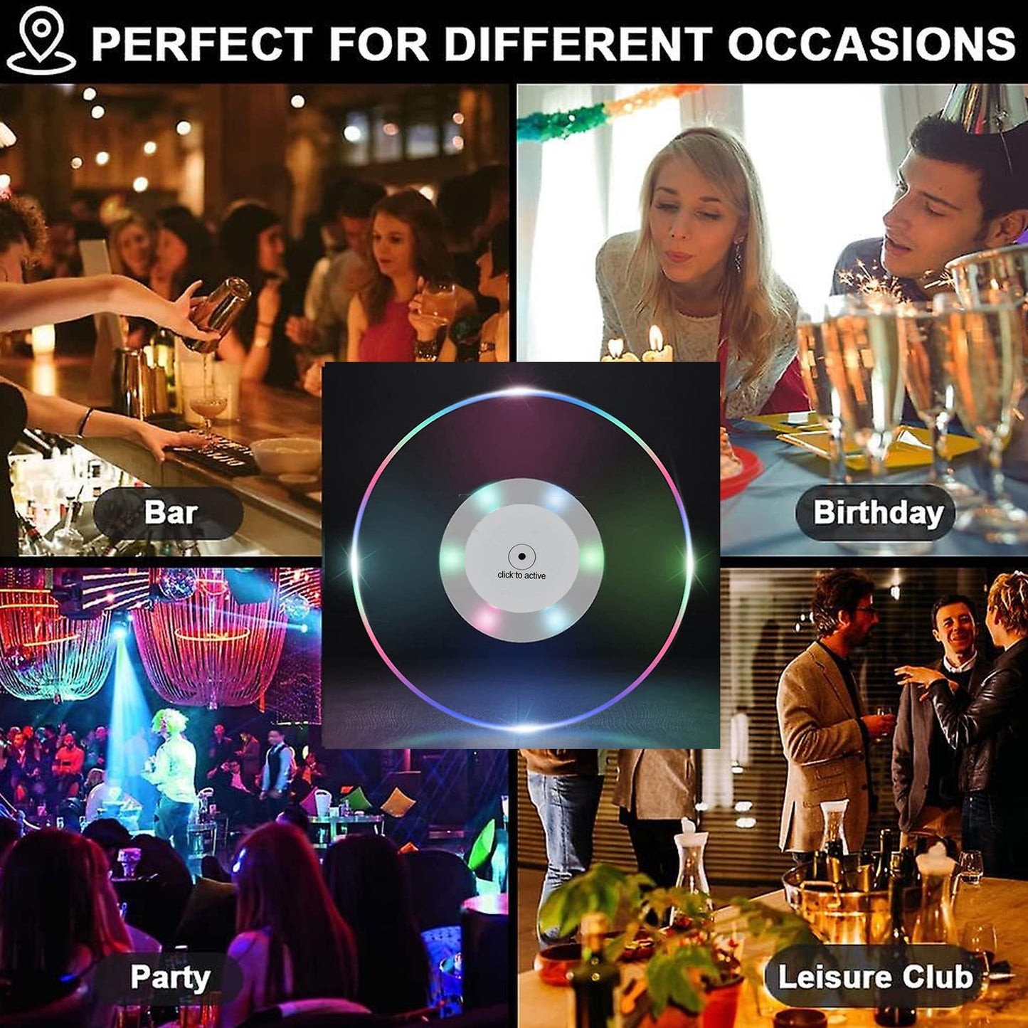 Colorful Led Cocktail Coaster Round Ultra-Thin Led Drink Coaster (1 Pc)