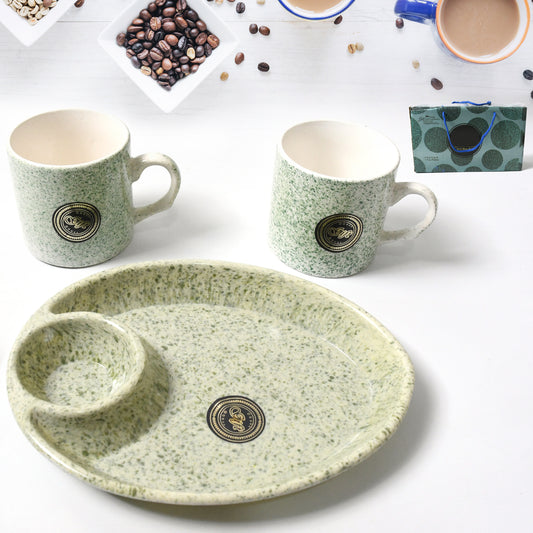Alpino Ceramic Tea  Cups Set With Plastic Serving 2 Compartment Platter Milk Cup  Mug Coffee Cup Tea Cup Bpa Free Food Grade Or Outdoor For Household Gift For Birthday (3 Pcs Set)
