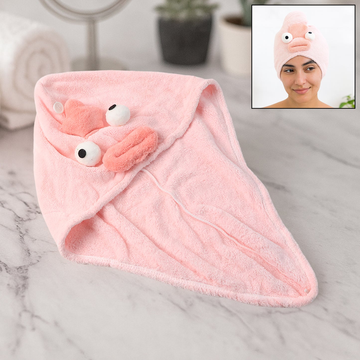 Softmicrofiber Cartoon Design Hair Drying Towel Wrap With Button Closure (1 Pc)