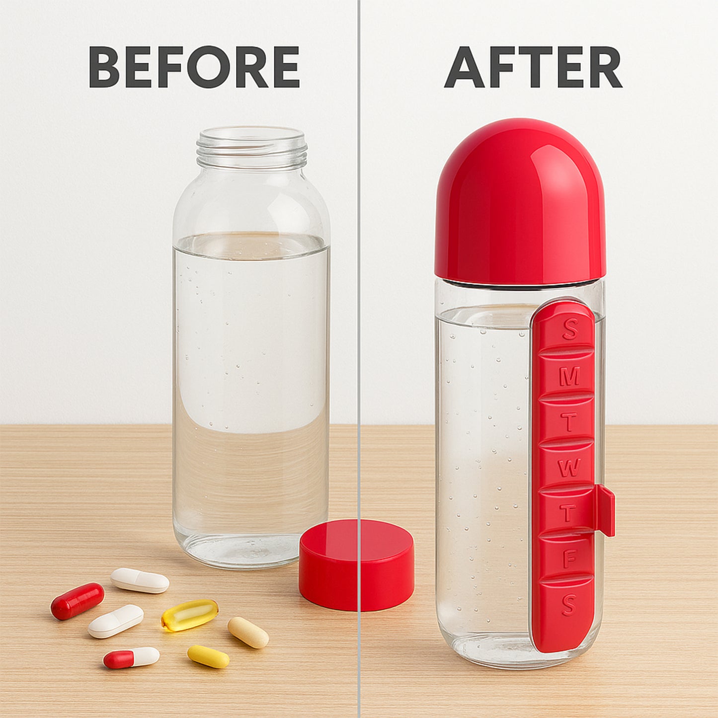 Waterbottle With Built-In 7-Day Pill Organizer Approx 900Ml (1 Pc)