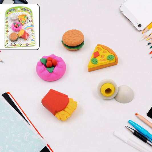 3D Food Shape Fancy  Stylish Colorful Erasers Mini Eraser Creative Cute Novelty Eraser For Children Eraser Set For Return Gift Birthday Party School Prize(5 Pcs Set)