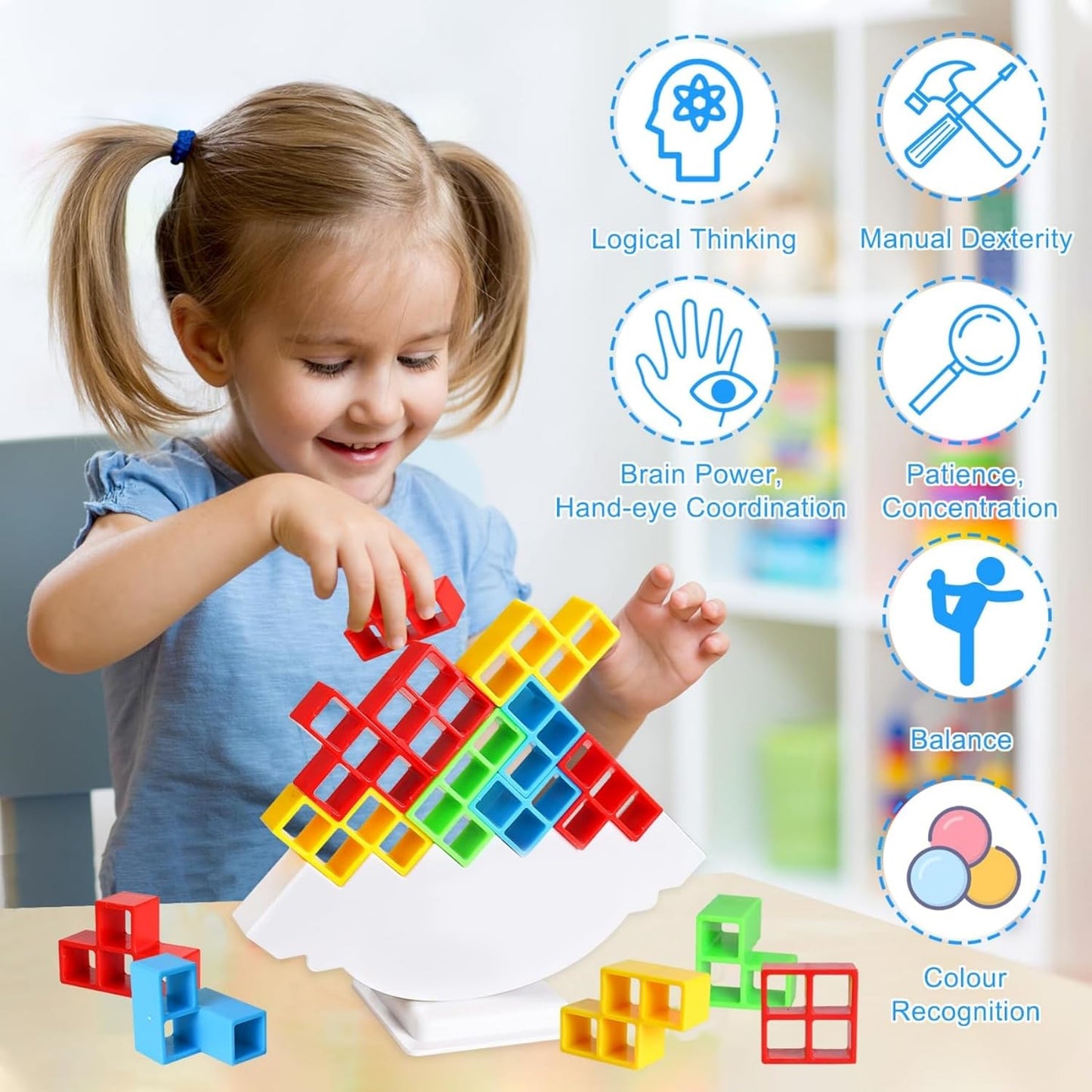 3D Tower Game Tower Balance Game Tower Stacking Game Adult Kid Tower Stacking Blocks Balance Game Blocks Building Toys For Kids Age 3+ Years (16 Pcs Set)