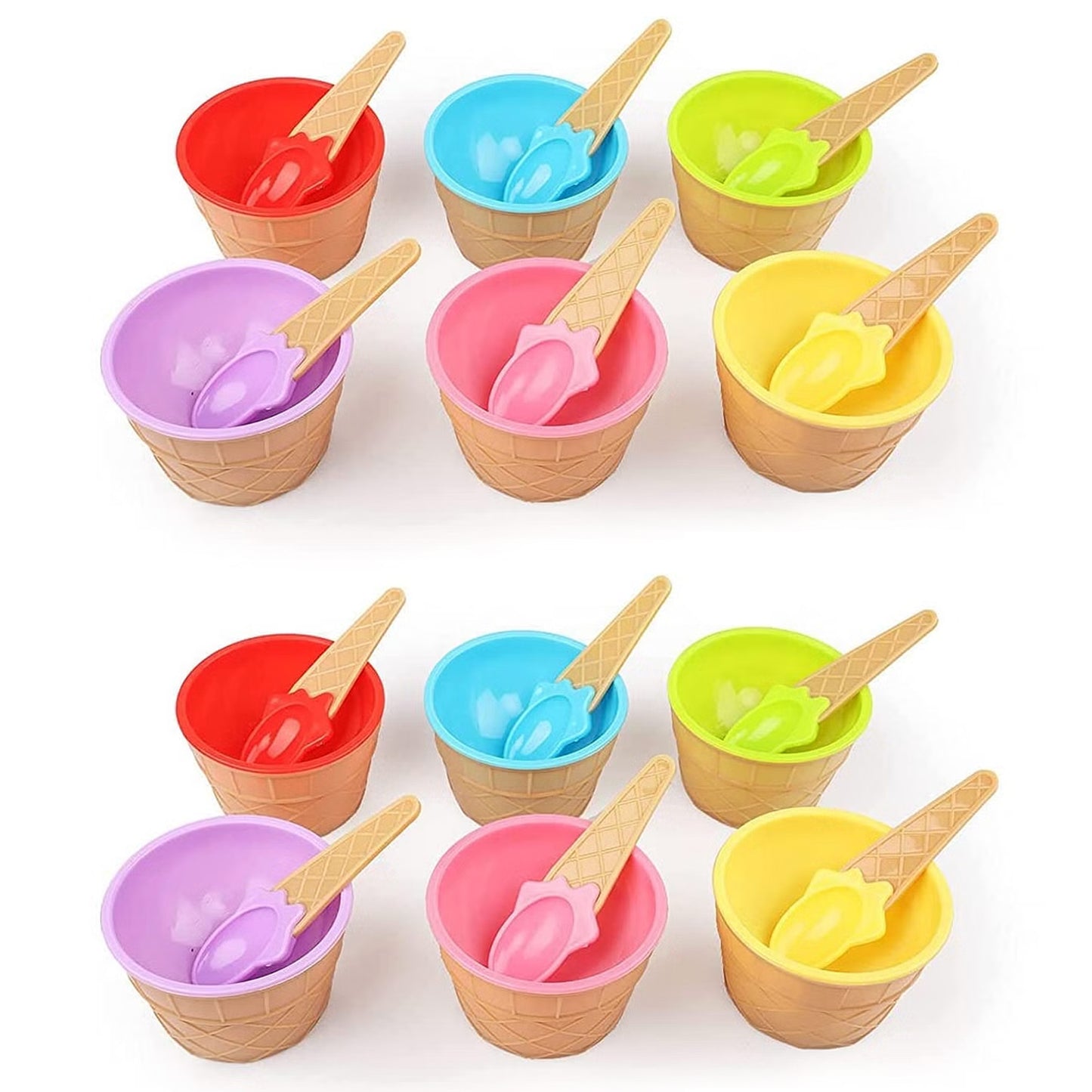 Ice Cream Bowl  Spoon Set Plastic Solid Colour Cream Cup Couple Bowl With Spoon. Ice Cream Spoon  Bowl Set 12 Pc Set Of Ice Cream Bowl  Spoon (Multi Color)