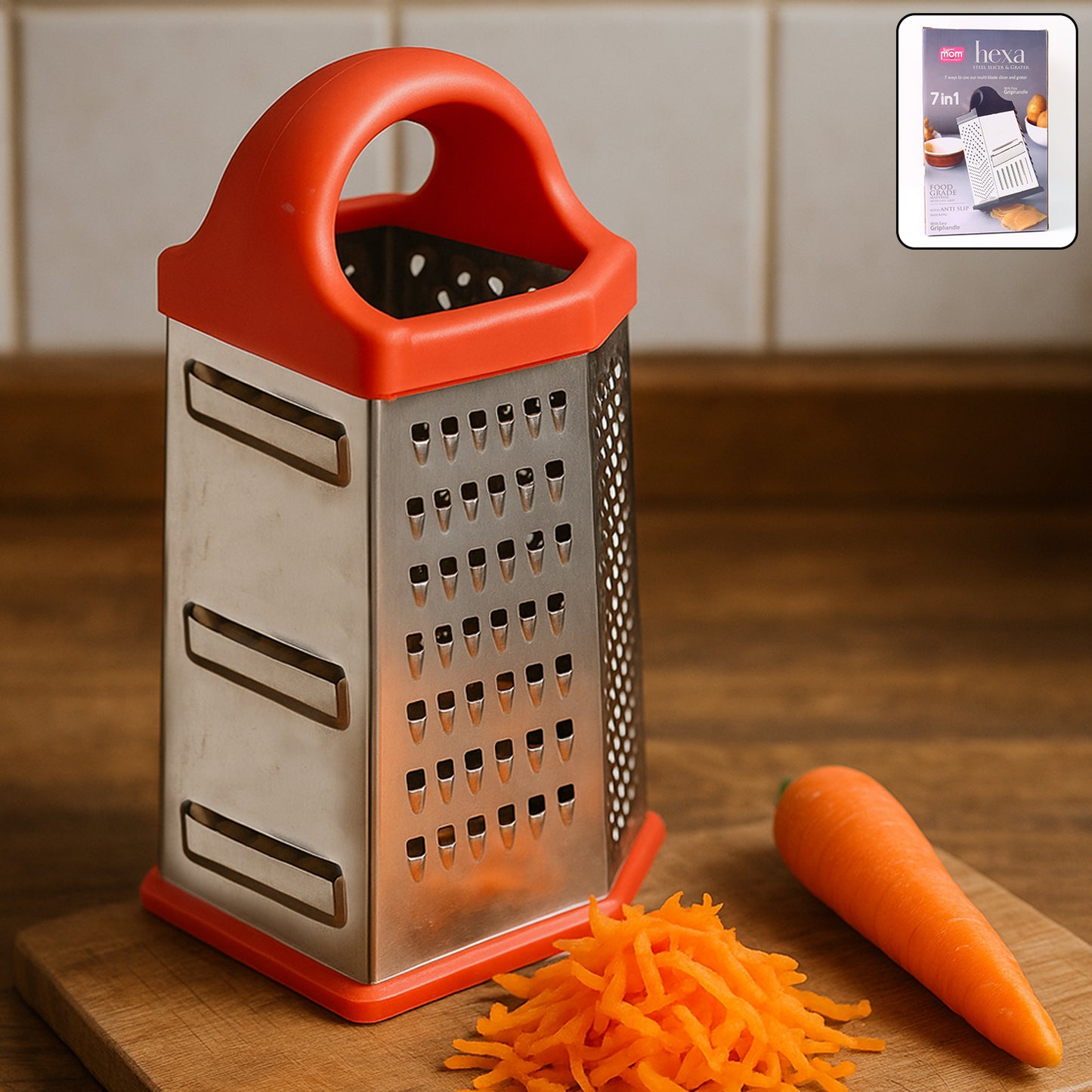 7-In-1 Heavy Duty Stainless Steel Box Grater With Ergonomic Handle (1 Pc)
