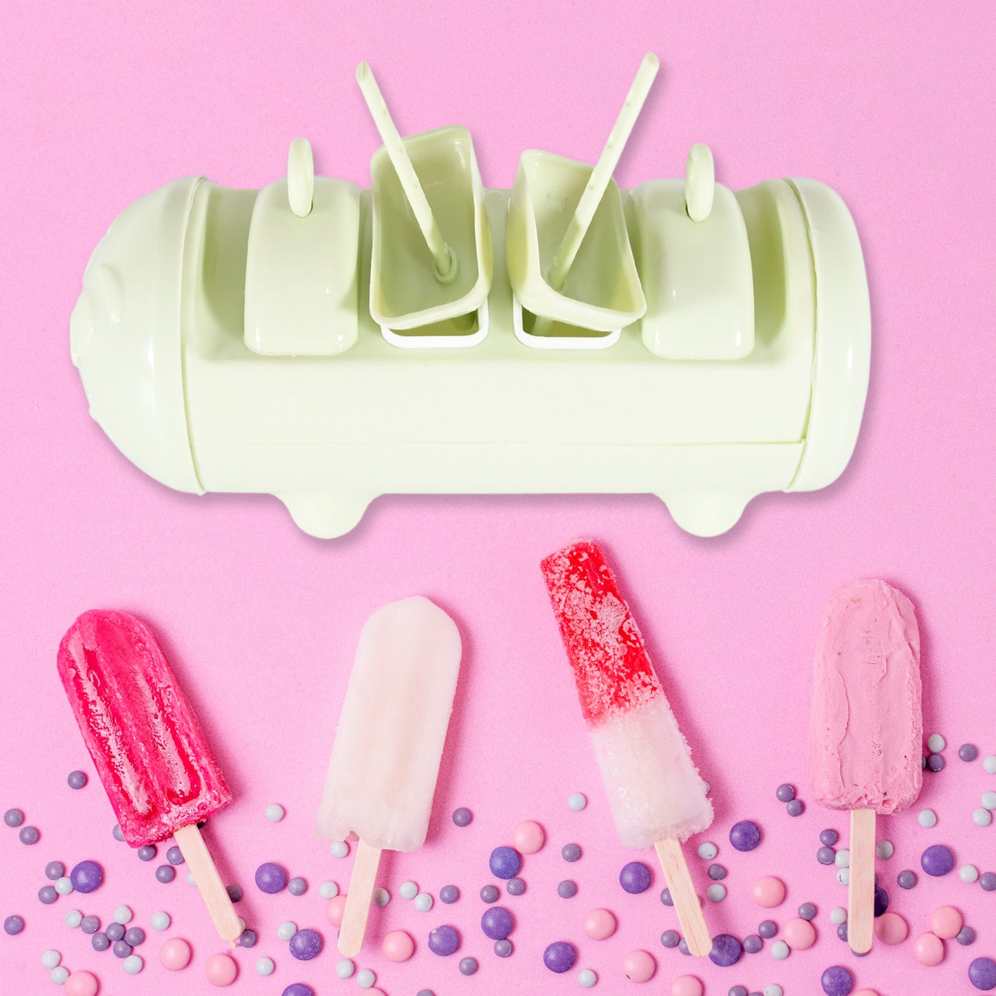 Cartoon Shape Mold Ice Candy Popsicle Mold Ice Plastic Ice Candy Maker Kulfi Maker Molds Set With 4 Cups (1 Pc  Multicolor)