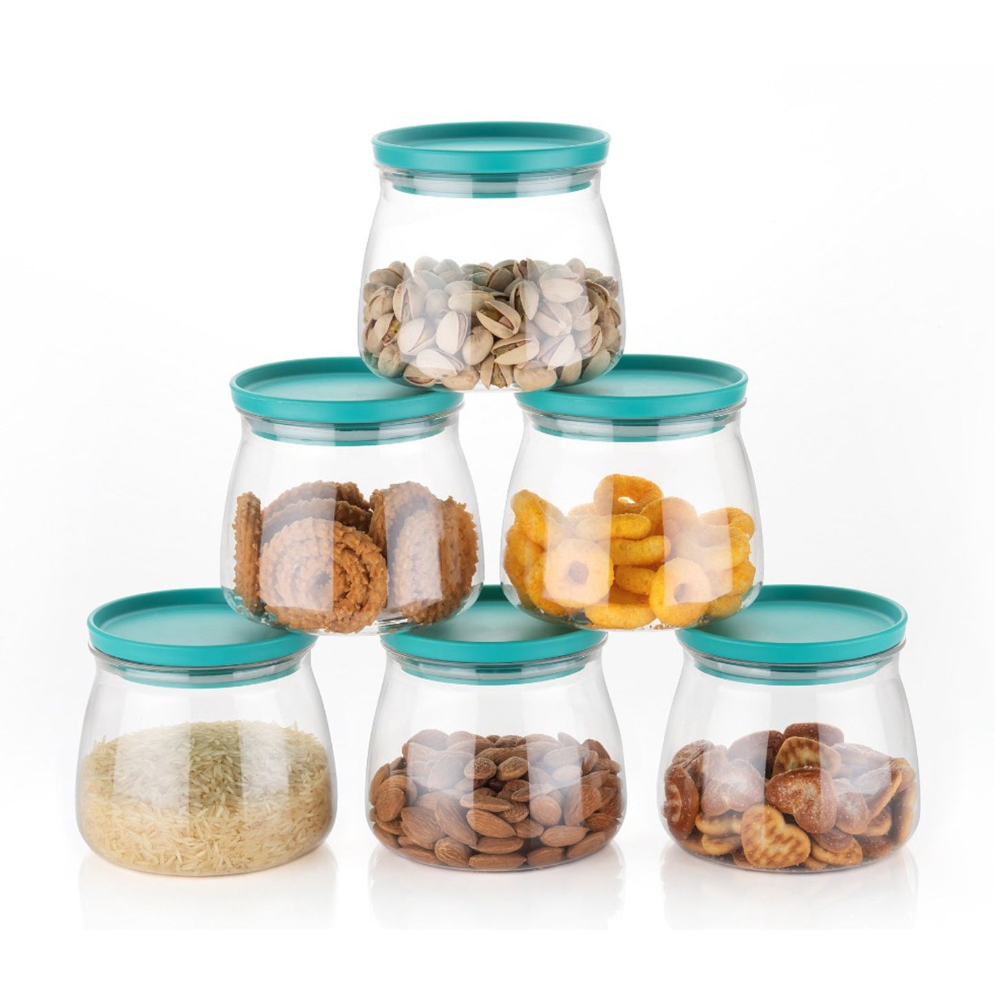 Matka Shaped Jar With Air Tight  Leak Proof Lid (Multicolour) (Set Of 6) (900Ml)