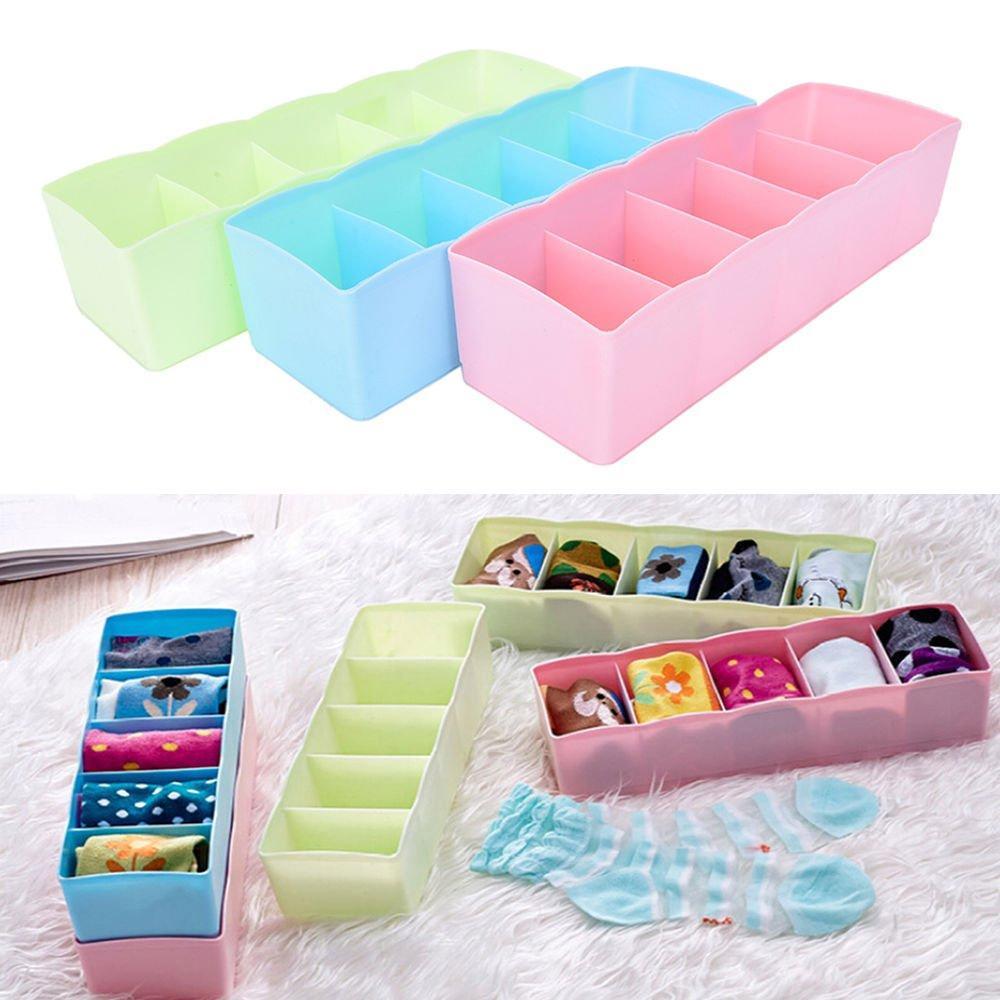 5-Compartments Sockshandkerchiefunderwear Storage Box Socks Drawer Closet Organizer Storage Boxes (Pack Of 2)