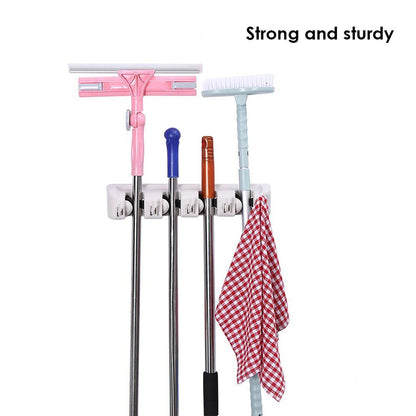 4-Layer Mop And Broom Holder Garden Tool Organizer Multipurpose Wall Mounted
