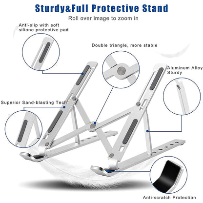 Laptop Stand For Desk  Metal Portable Laptop Stand With 6 Adjustable Angles  Laptop Riser Phone And Tablet Stand  Compatible For All Laptop
