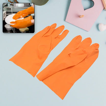 Multipurpose Rubber Reusable Cleaning Gloves Reusable Rubber Hand Gloves I Latex Safety Gloves I For Washing I Cleaning Kitchen I Gardening I Sanitation I Wet And Dry Use Orange Gloves (1 Pair 40 Gm)