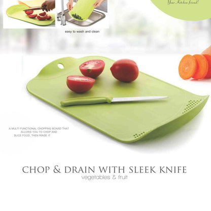Chop  Drain Vegetables Fruits Chopping Board Sleek Knife