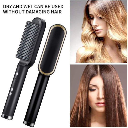 Hqt-909B Hair Straightener Used While Massaging Hair Scalps And Head.