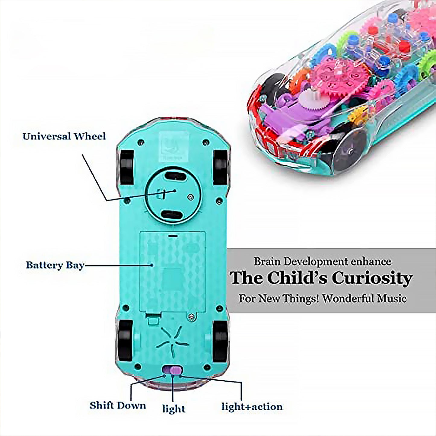 Automatic 360 Degree Rotating Transparent Gear Concept Car With Musical And 3D Flashing Lights Toy For Kids Boys  Girls (Multicolor  Battery Not Included)