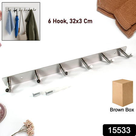 Stainless Steel Wall Mounted Coat 6 Hook Rack (32X3  1Pc)