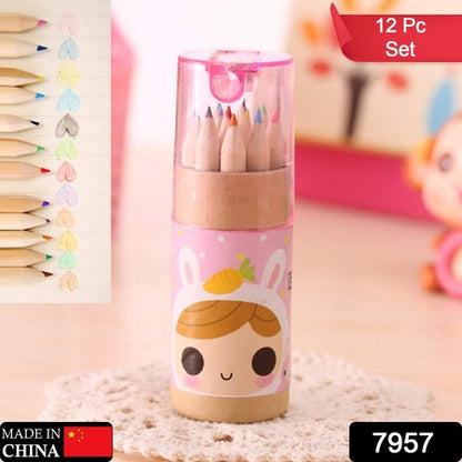 12 Colouring Pencils Kids Set Pencils Sharpener Mini Drawing Colored Pencils With Sharpener Kawaii Manual Pencil Cutter Coloring Pencil Accessory School Supplies For Kid Artists Writing Sketching