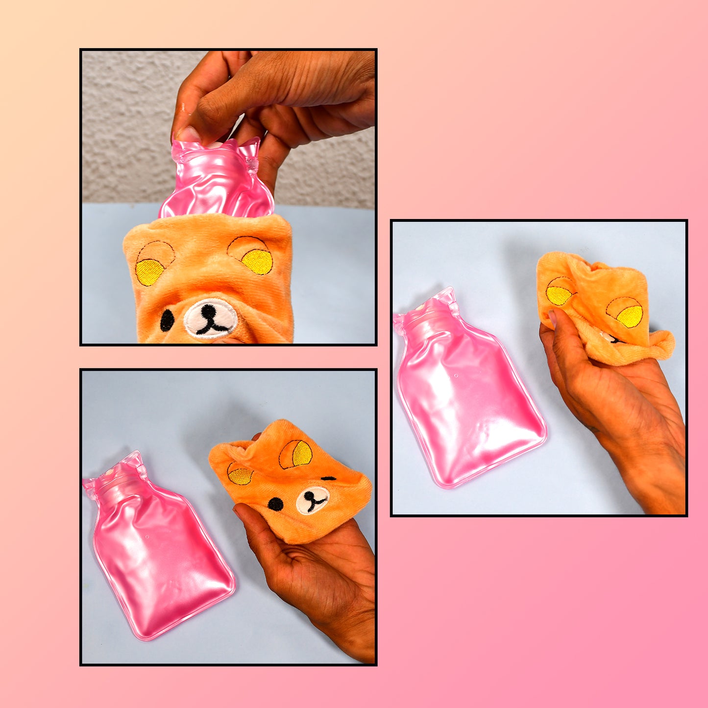 Orange Panda Small Hot Water Bag With Cover For Pain Relief Neck Shoulder Pain And Hand Feet Warmer Menstrual Cramps.