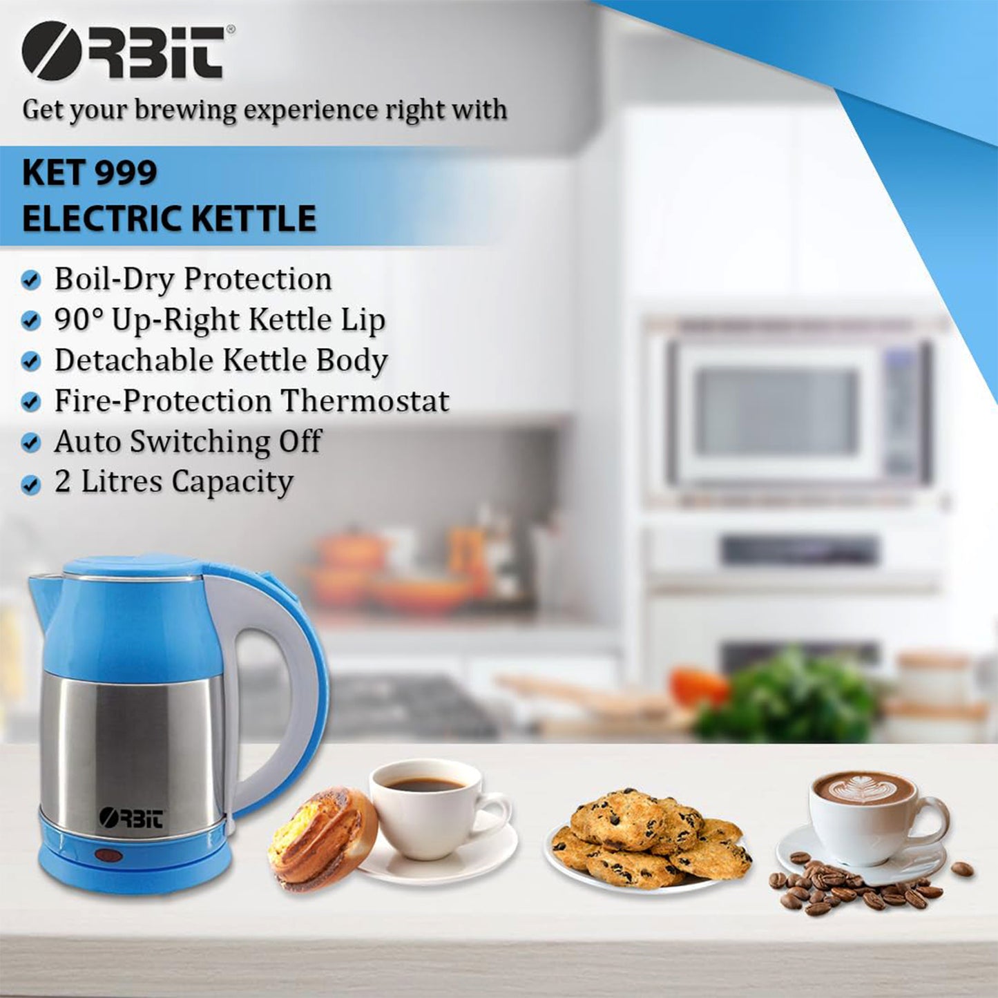 Orbitelectric Kettle With Stainless Steel Body (1 Pc  2 Ltr)