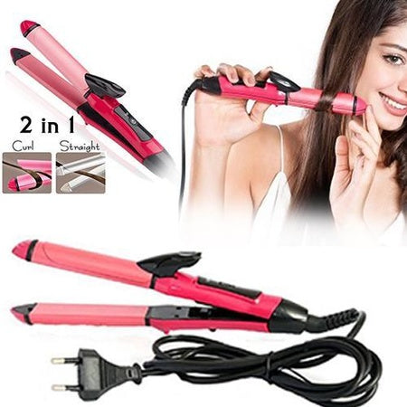 2In 1 Hair Straightener And Curler Machine For Women  Curl  Straight Hair Iron