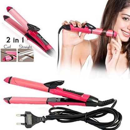 2In 1 Hair Straightener And Curler Machine For Women  Curl  Straight Hair Iron