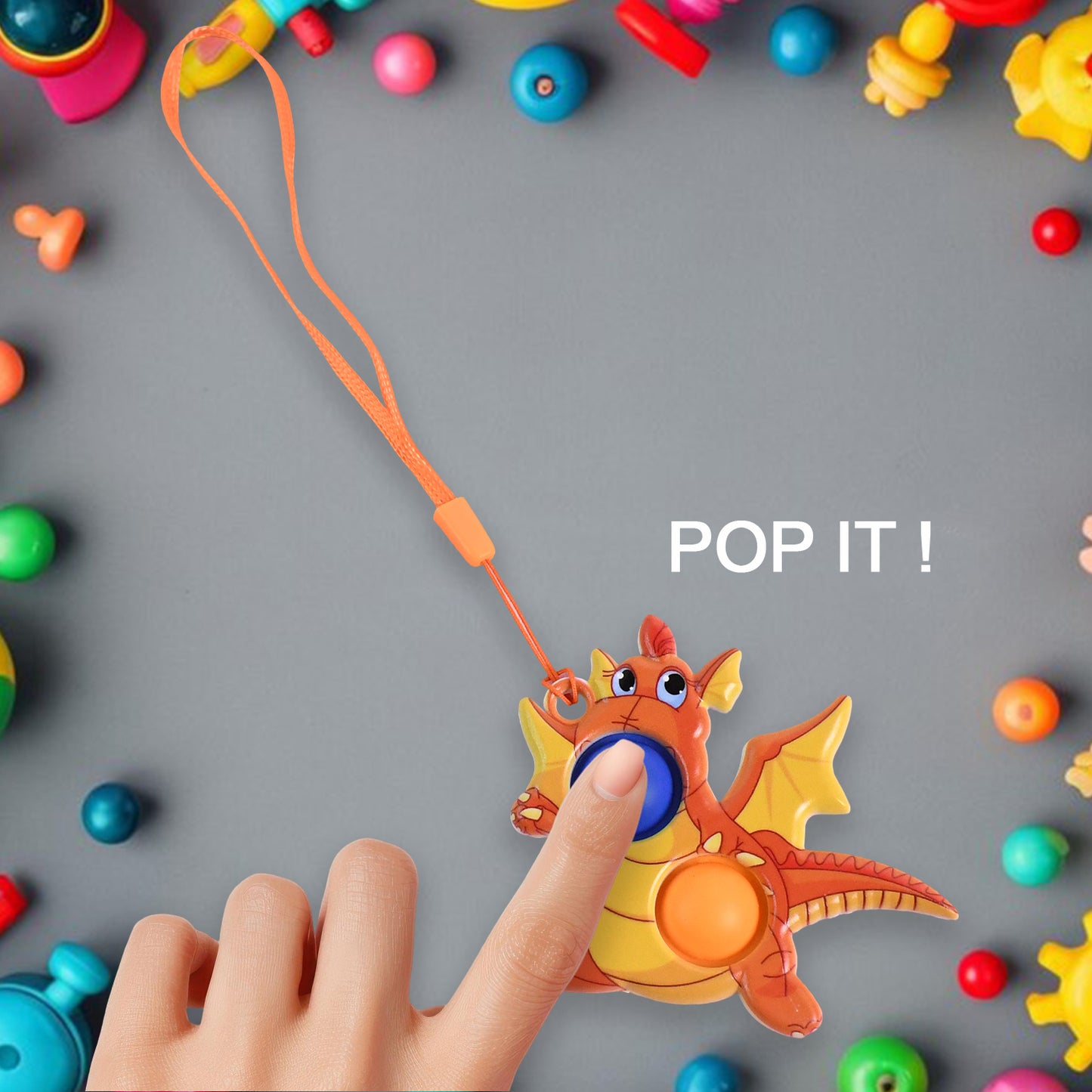 2-Bubble Dragon-Shaped Push Pop Fidget Toy With Strap (1 Pc)