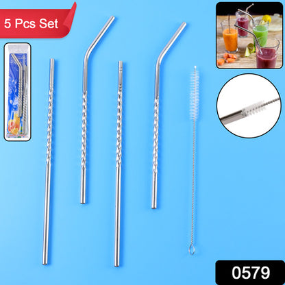 Set Of 4 Stainless Steel Straws  Brush (2 Straight Straws 2 Bent Straws 1 Brush)