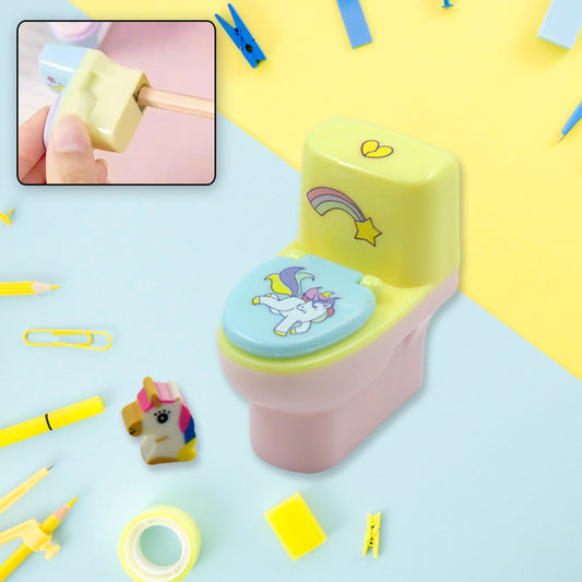 Toilet Pencil Sharpener Plastic Pencil Sharpener Novelty Pencil Sharpener Cute Cartoon Stationery Gift Small Toilet Shaped Sharpener With Eraser Wheel For School Kids (2 Pc Set)