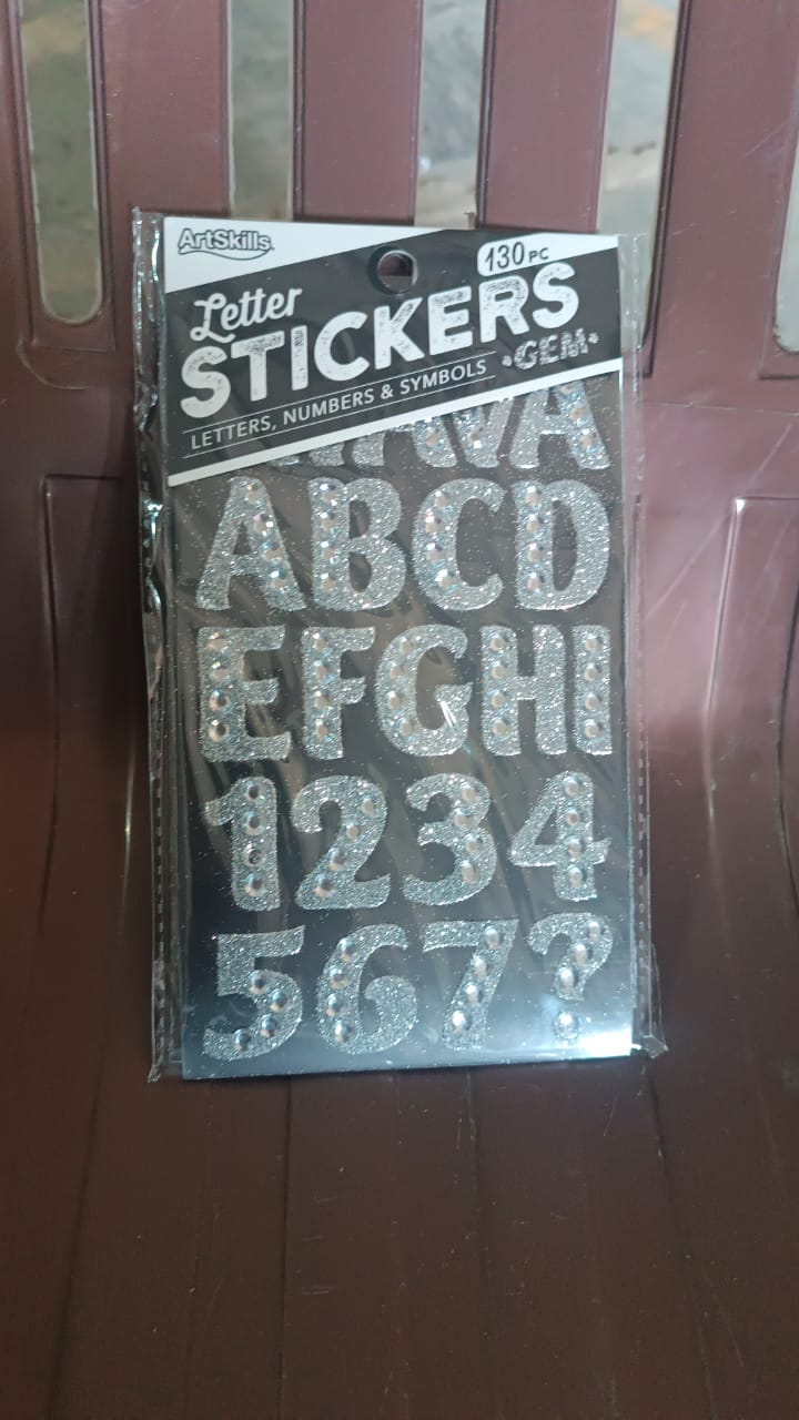 Silver Gem Letter  Numbers Stickers 1 Inch Letters 130 Count (Pack Of 6 Sheets)