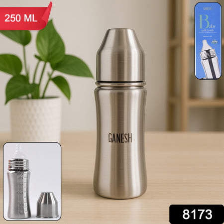 Ganesh Stainless Steel Baby Feeding Bottle Milk Bottle For New Born  Infants  Toddler Up To 3 Years Bfa Free (250 Ml Approx)