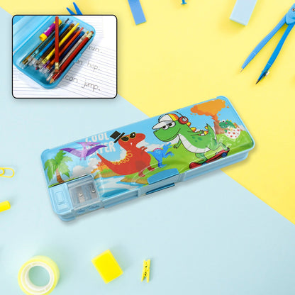 Multipurpose Compass Box Plastic Double Deck Pencil Case With 2 Compartments Supplies Utility Box Storage Organizer Pencil Box For School Cartoon Printed Pencil Case For Kids Birthday Gift For Girls  Boys (1 Pc Mix Design)