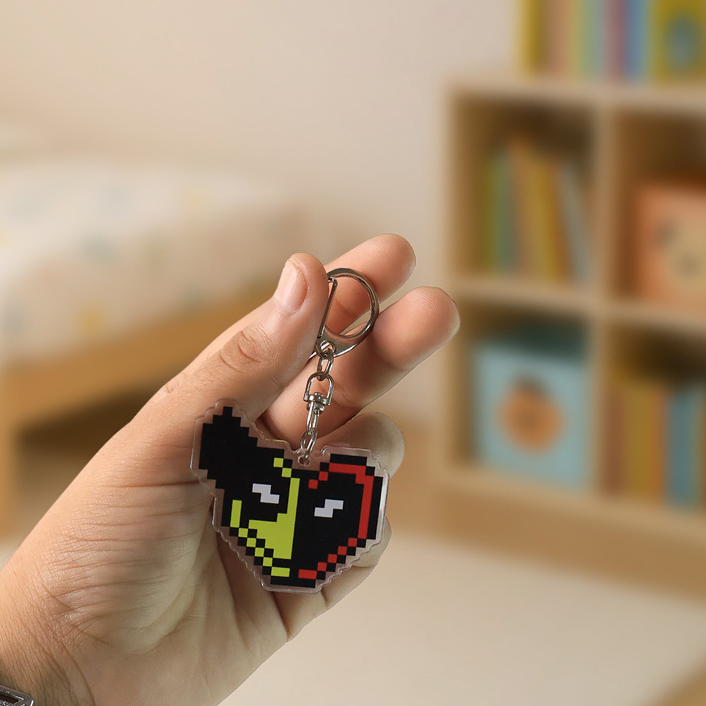 Pixelstyle Acrylic Cartoon Keychain With Funky Design (1 Pc)